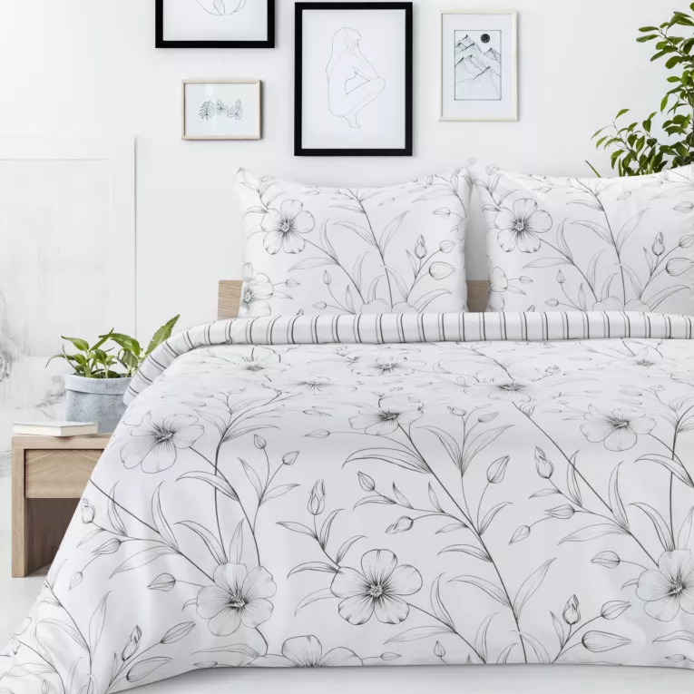 Pościel 140x200 cm bawełniana kolor biały, czarny z subtelnym wzorem kwiatowym SPRING 33 Eurofirany