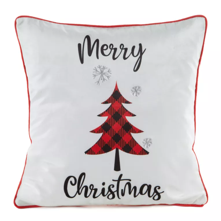 Poszewka na poduszkę 45x45 cm welwetowa świąteczna zdobiona uroczym nadrukiem biało, czerwona GERDA Eurofirany
