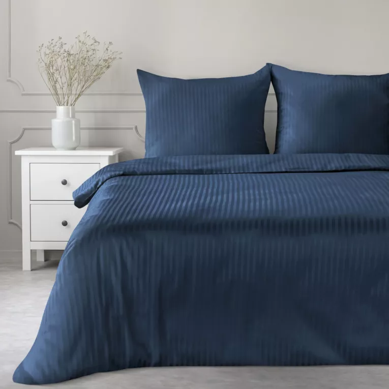 Pościel 220x200 cm satyna bawełniana kolor granatowy w drobne prążki VERA Eurofirany