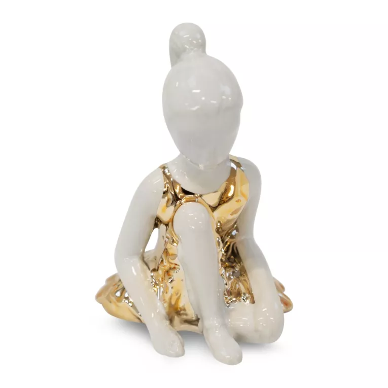 RINA biała figurka ceramiczna baletnica dekoracyjna w złotej sukience 9x8x11 cm Eurofirany