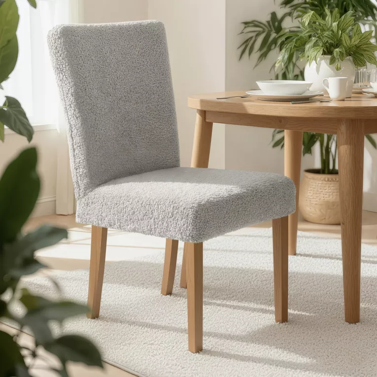 Pokrowiec na krzesło srebrny wodoodporny 35x55x30 cm o strukturze boucle Design 91 Eurofirany