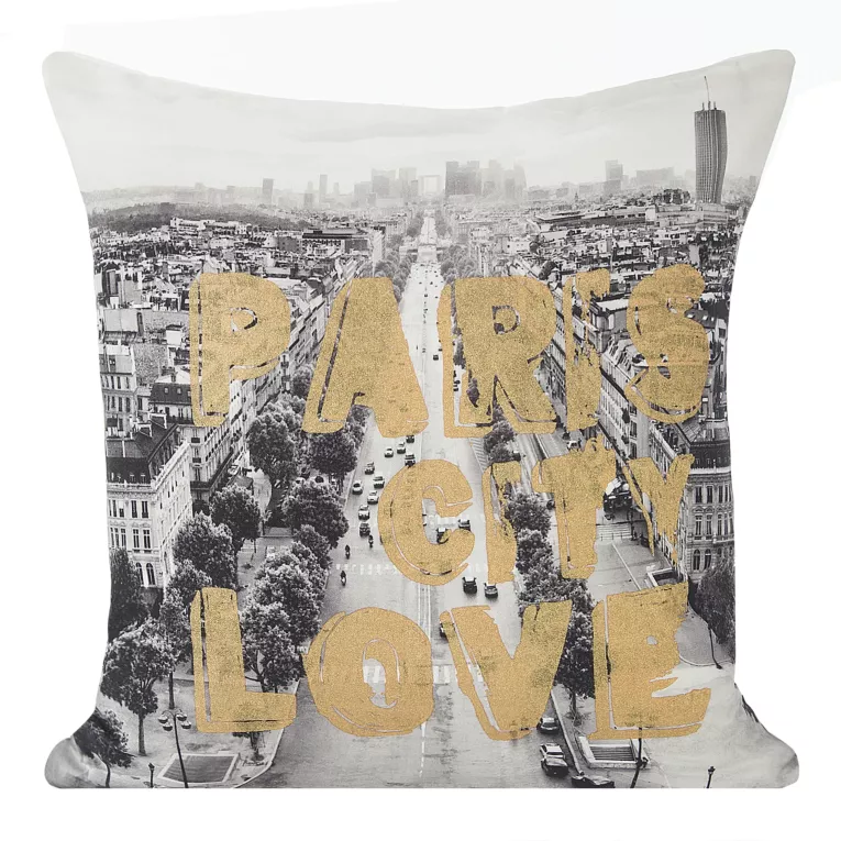 Poszewka na poduszkę 40x40 cm z nadrukiem biało, stalowa PARIS Eurofirany
