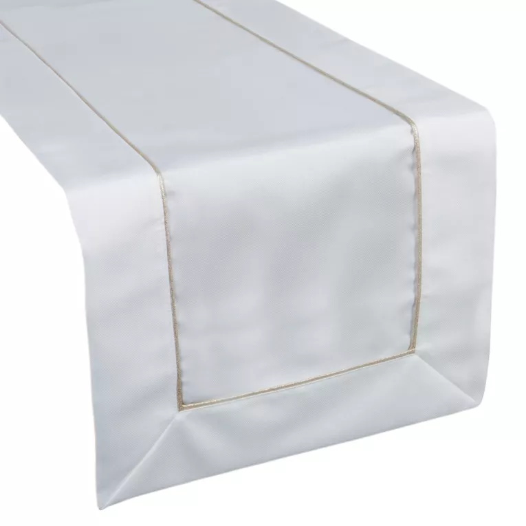Bieżnik na stół biały 40x140 cm MADELE z delikatną złotą lamówką