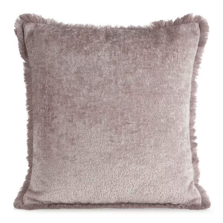 Poszewka na poduszkę 45x45 cm z szenilowej nici zdobiona subtelnymi frędzlami pudrowa ADIA Eurofirany