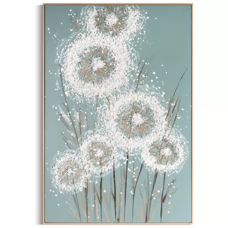 Obraz 3D z dmuchawcami kremowy, jasnoniebieski ręcznie malowany oprawiony w ramę 82x122 cm Eurofirany