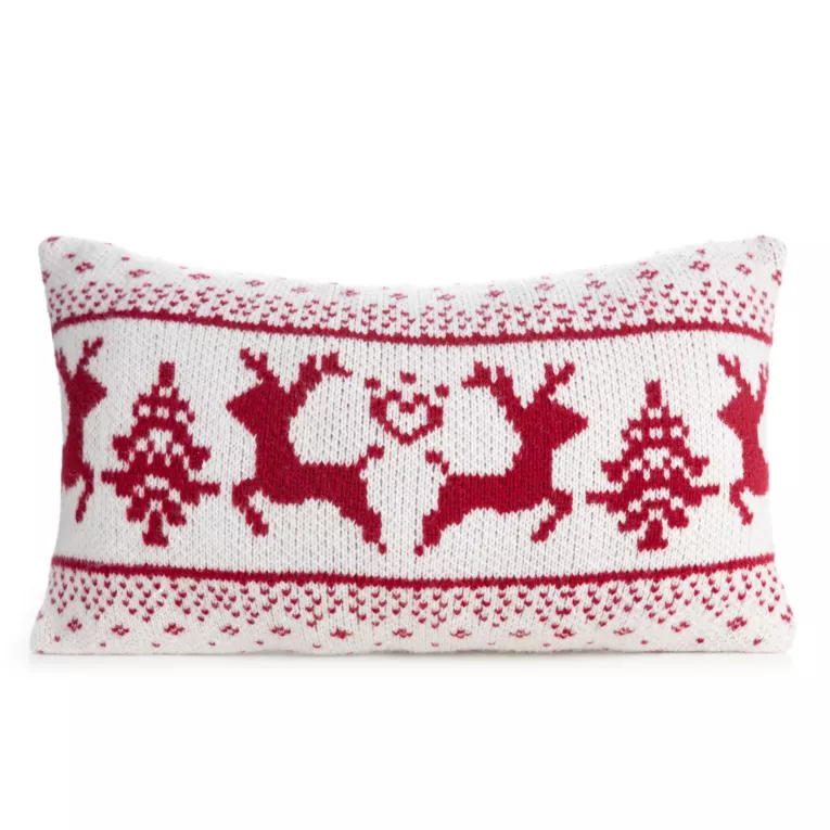 Poszewka na poduszkę 30x50 cm z miękkiej dzianiny z wzorem w stylu skandynawskim biało, czerwona Eurofirany