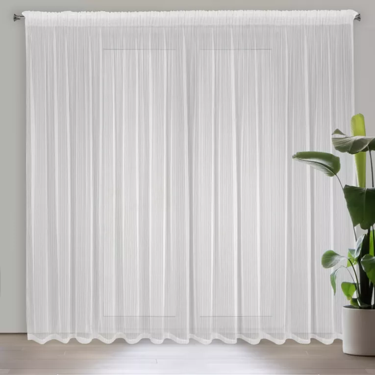 Firana biała z tkaniny w prążki przeplatane błyszczącą nicią 300x270 cm taśma NOELIA Eurofirany