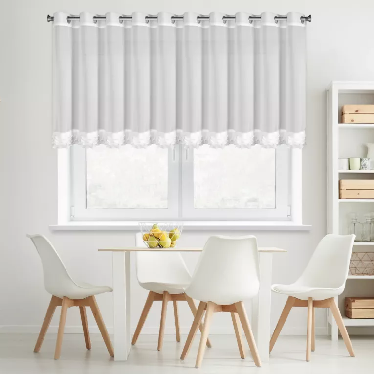 Firana biała z szyfonu zdobiona falbanką  200x70 cm przelotka - LUISA  Eurofirany