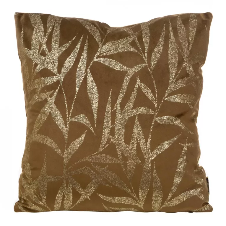 Poszewka na poduszkę 45x45 cm welwetowa ze złocistym nadrukiem liści brązowa BLINK 22 Eurofirany