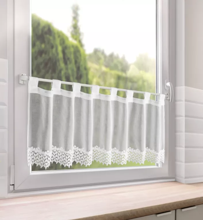 Zazdrostka biała z etaminy zdobiona koronką 40x150 cm - HESTIA Eurofirany