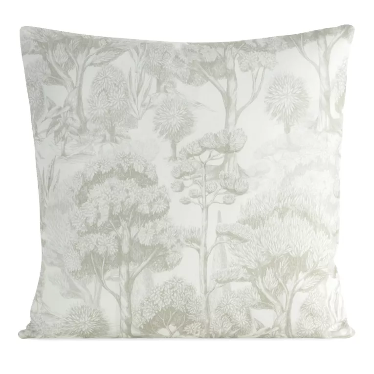 Poszewka na poduszkę 50x50 cm bawełniana z dodatkiem lnu zdobiona nadrukiem roślinnym kremowo, beżowa LEN Eurofirany