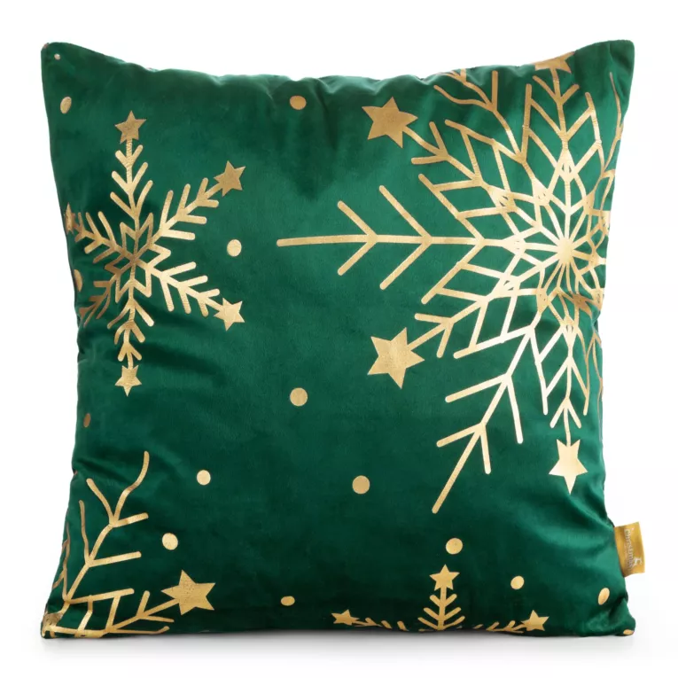 Poszewka na poduszkę świąteczna 45x45 cm welwetowa zdobiona nadrukiem szampańskich śnieżynek Eurofirany