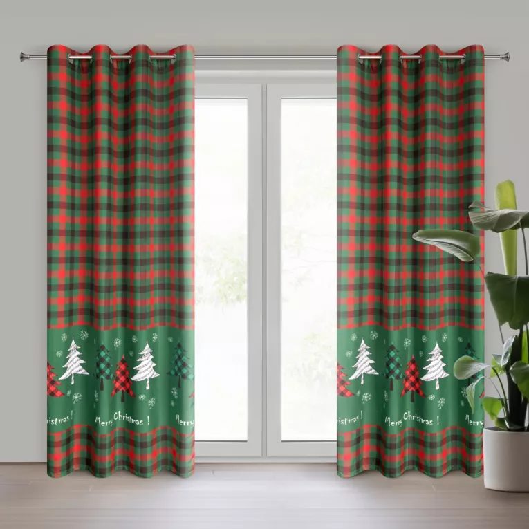 Zasłona zielono, czerwona świąteczna 140x250 cm przelotka FELIKS Eurofirany