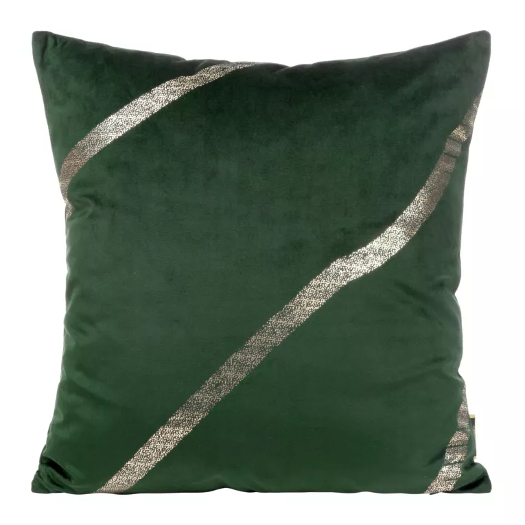 Poszewka na poduszkę 45x45 cm welwetowa z nadrukiem poprzecznych złocistych pasów ciemnozielona BLINK 34 Eurofirany