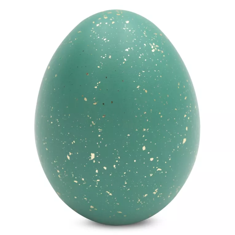 Figurka dekoracyjna wielkanocna z glinki ceramicznej zdobiona lśniącymi drobinkami Eurofirany