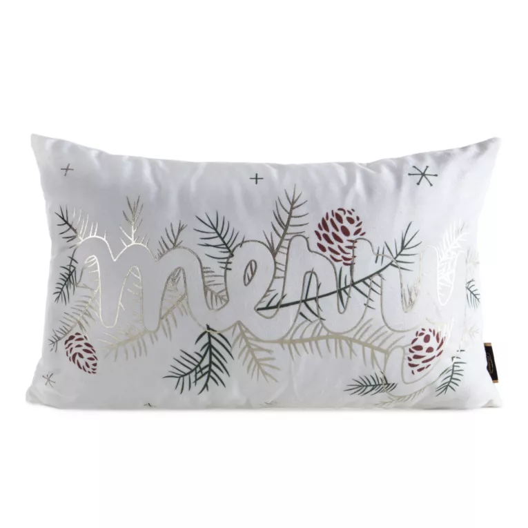 Poszewka na poduszkę świąteczna 30x50 cm welwetowa biało, złota z lśniącym nadrukiem Eurofirany