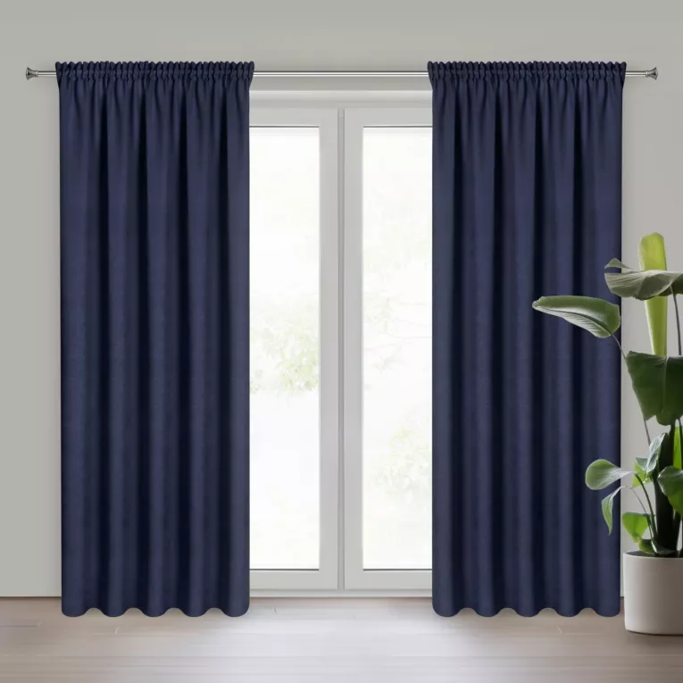 Zasłona granatowa z tkaniny welurowej 300x280 cm tunel Dora Eurofirany