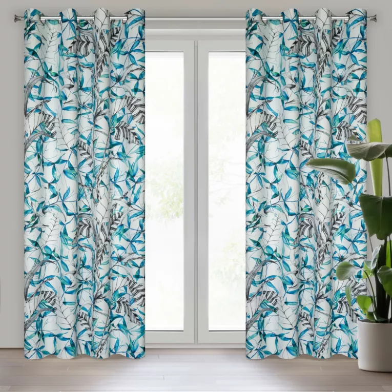 Zasłona ze wzorem botanicznym zaciemniająca z tkaniny 140x250 cm przelotka IGA Eurofirany