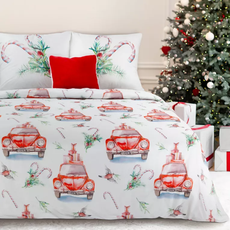 Pościel 220x200 cm kolor czerwony, biały z motywem świątecznym CANDY Eurofirany
