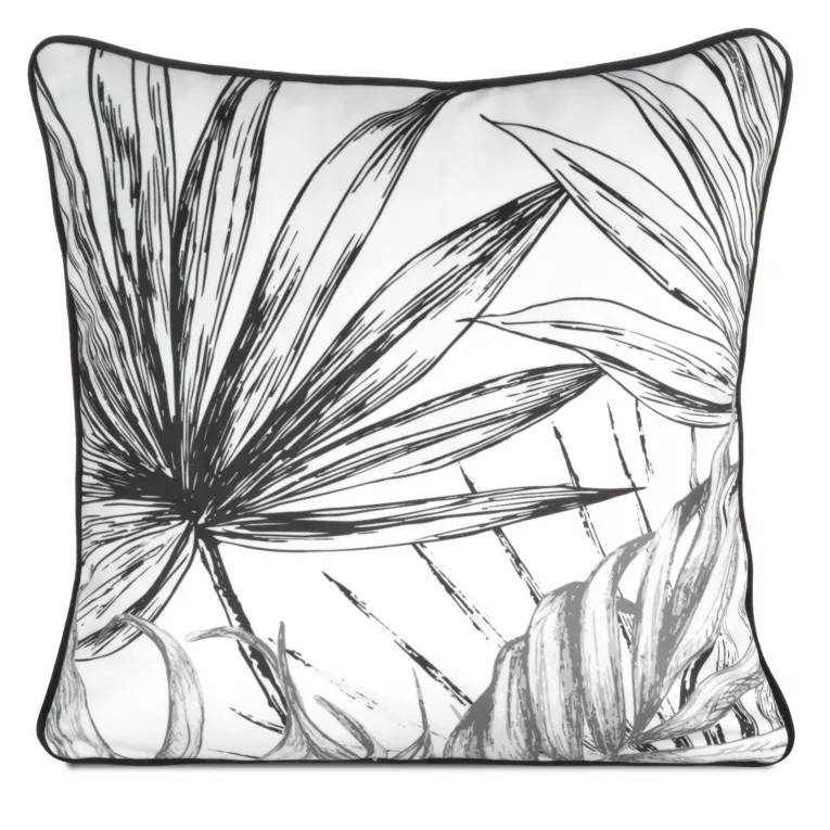 Poszewka na poduszkę 45x45 cm welwetowa z motywem roślinnym z wypustką na brzegach biało, czarna PALOMA EUROFIRANY PREMIUM