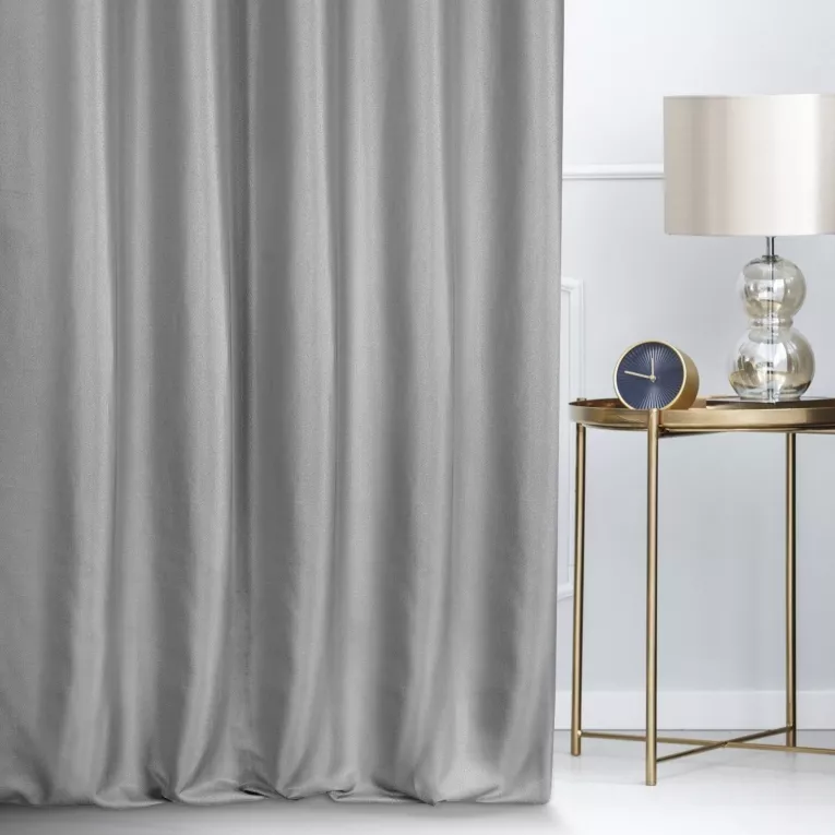 Zasłona szyta na flexach LUXOR szara z eleganckiej lśniącej tkaniny o drobnym splocie