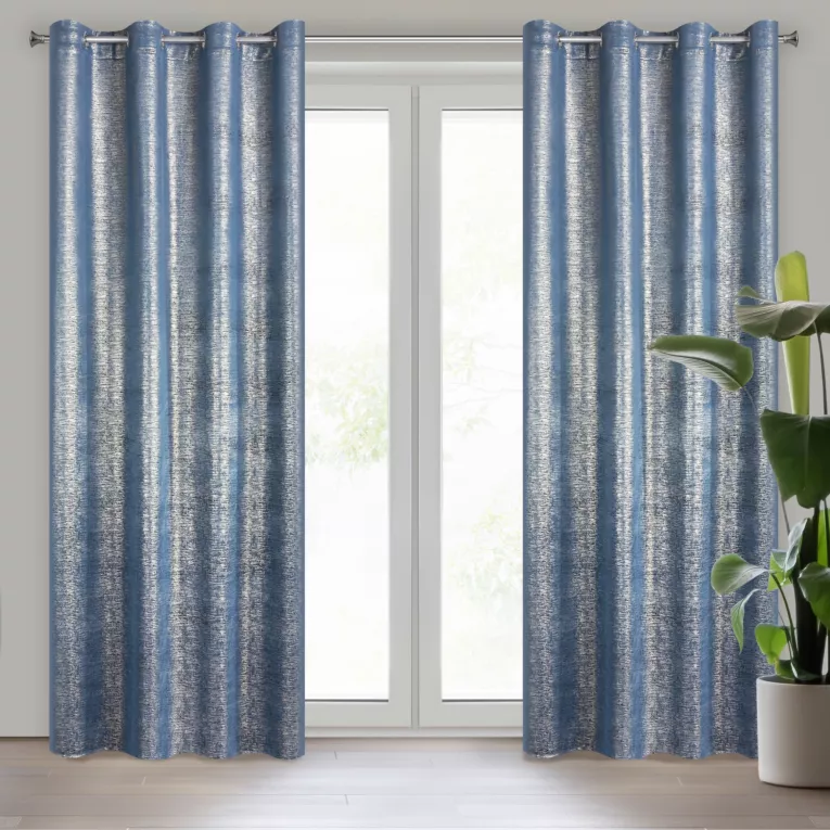 Zasłona granatowo, złocista z lśniącą przecierką z welwetu 140x250 cm przelotka MABEL Eurofirany