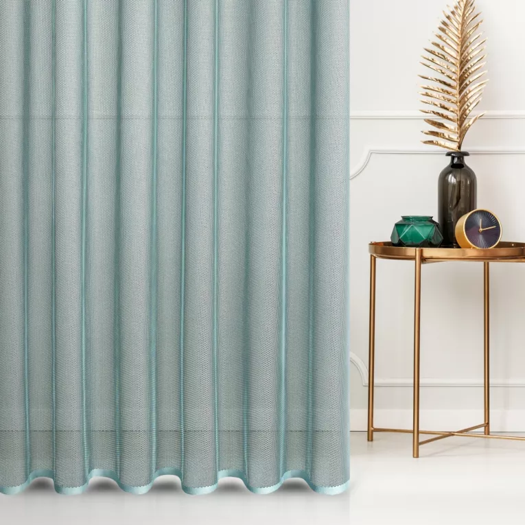 Firana szyta na flexach turkusowa siatka o strukturze drobnego plastra miodu