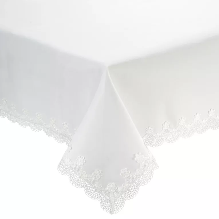 Obrus na stół 145x300 cm biały zdobiony haftowaną koronką - RITA Eurofirany