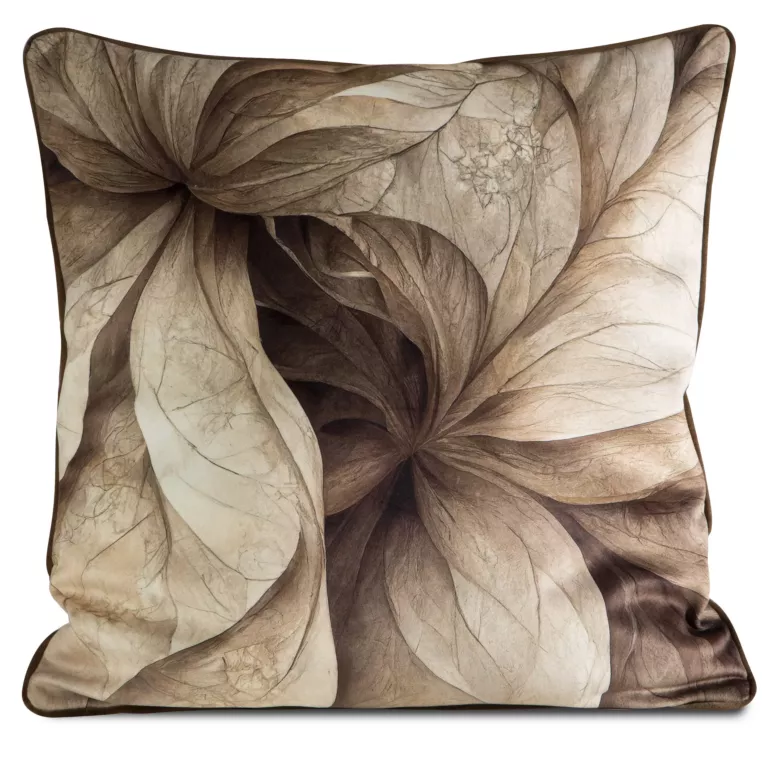 Poszewka na poduszkę 60x60 cm welwetowa z designerskim nadrukiem i wypustką na brzegach brązowo, beżowa SYLVIA EVA MINGE Eurofirany