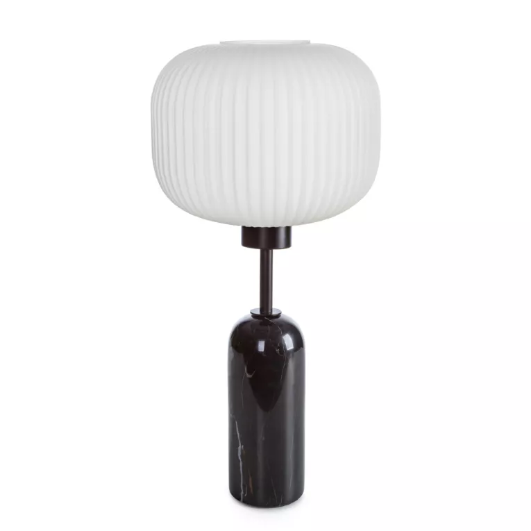 Lampa stołowa nocna czarno, biała LYLA o marmurkowej podstawie Eurofirany