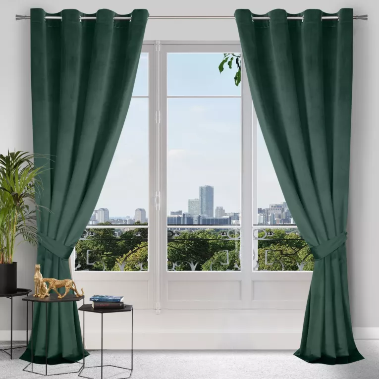 Zasłona ciemnozielona CARMEN z matowego welwetu z upinaczem Eurofirany