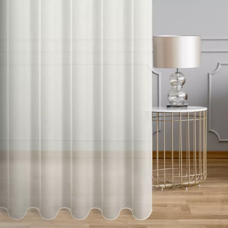 Firana szyta na taśmie fala naturalna z delikatnej tkaniny z połyskiem o niestandardowej wysokości, wykończona obciążnikiem