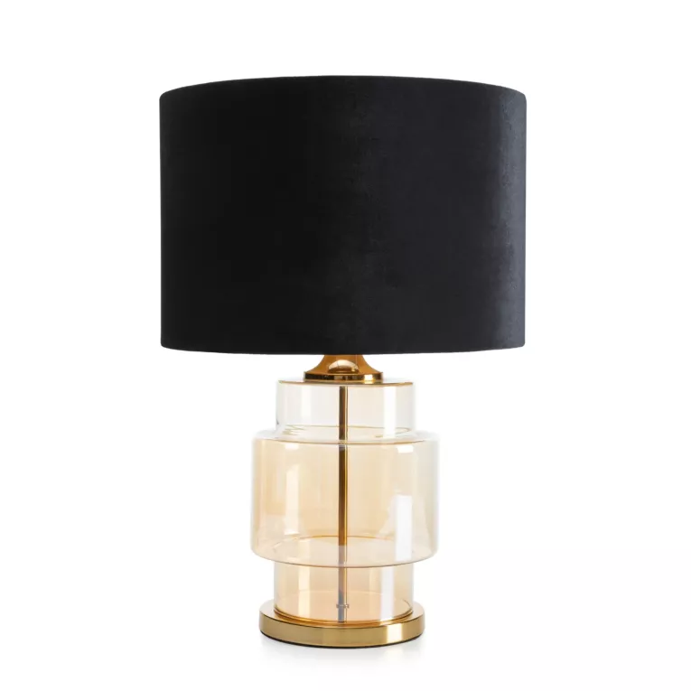 Lampa stołowa nocna czarno, jasnozłota IAN z transparentnego szkła z błyszczącym welwetowym abażurem Eurofirany