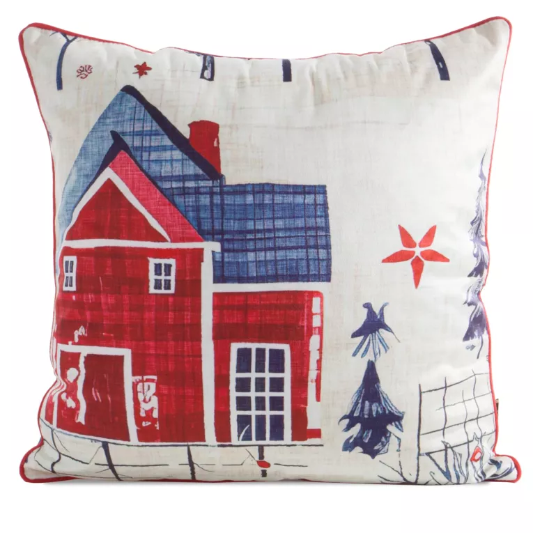 Poszewka na poduszkę świąteczna 45x45 cm czerwono, granatowa zdobiona uroczym nadrukiem i elegancką wypustką Eurofirany