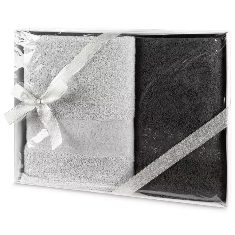 Zestaw ręczników bawełnianych 2 szt kolor srebrny,stalowy 450 g/m2 BLINK Eurofirany