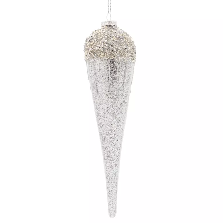 Klasyczna bombka choinkowa ręcznie zdobiona w formie sopelka  Eurofirany