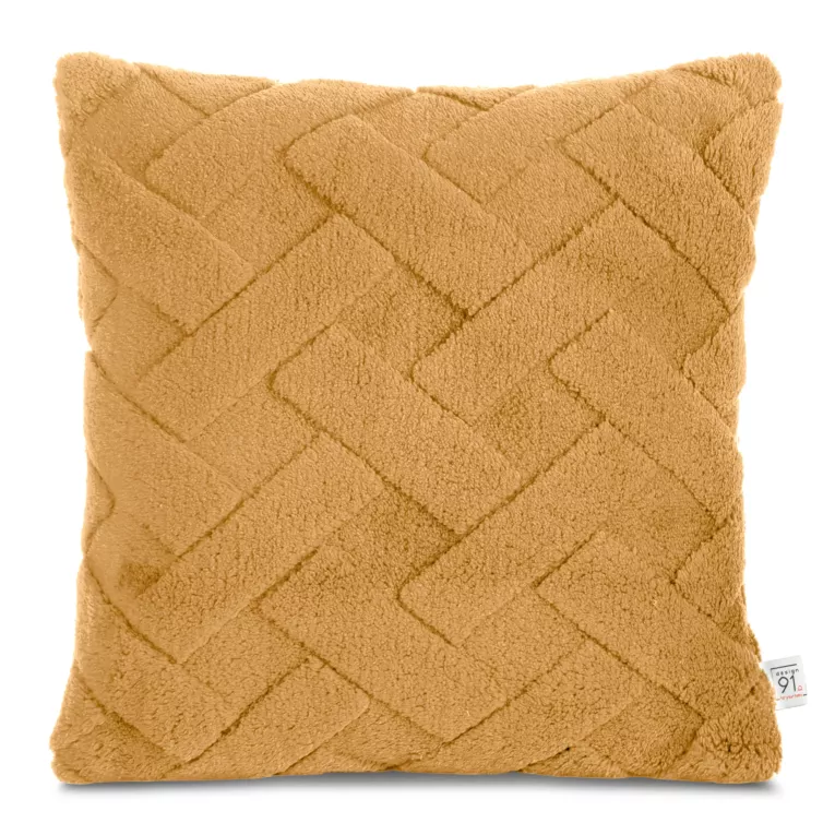 Poszewka na poduszkę 45x45 cm z miękkiego pluszu zdobiona wypukłym wzorem miodowa CARO DESIGN 97 Eurofirany