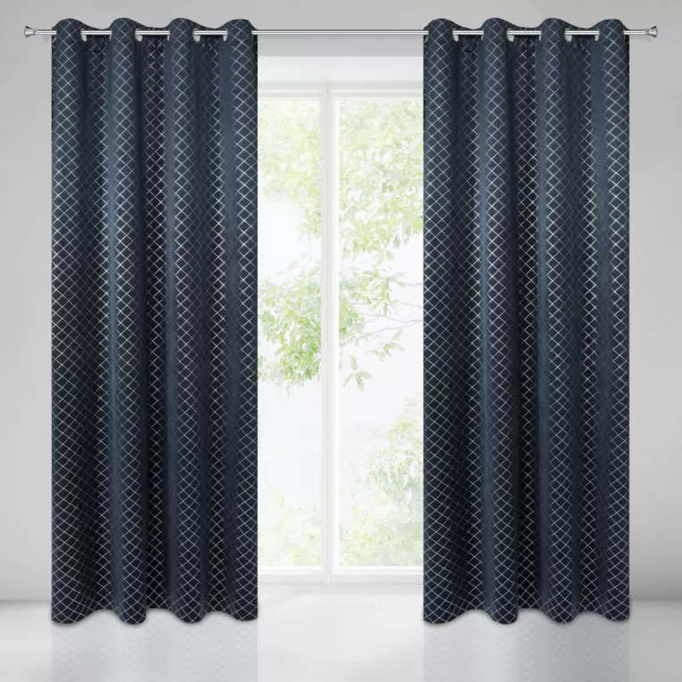 Zasłona KARINA z welwetu w srebrną kratę Eurofirany