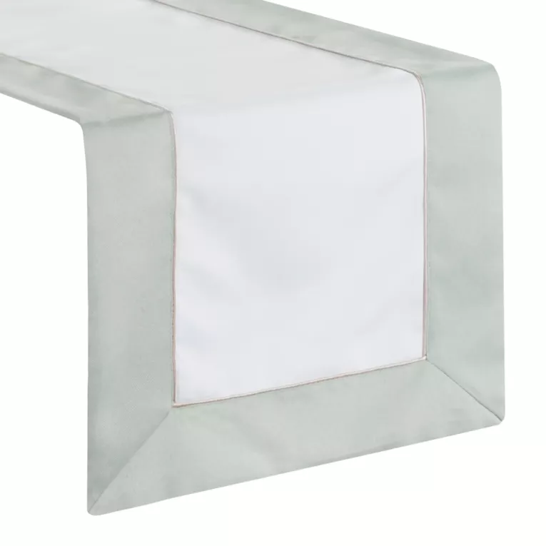 Bieżnik na stół naturalno, oliwkowy 40x180 cm SANDI z ozdobną listwą i beżową wypustką