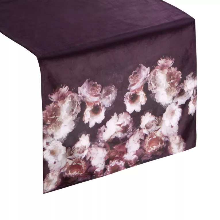 Bieżnik bordowy MERLA z welwetu w kwiaty Eurofirany