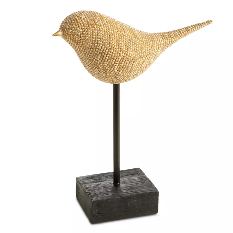 Figurka złota w kształcie ptaszka o drobnym strukturalnym wzorze 21x8x26 cm ELDO 2 Eurofirany