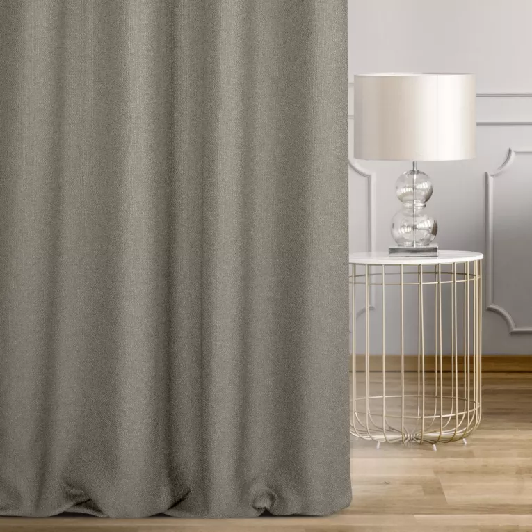 Zasłona szyta na taśmie 5 cm stalowa z tkaniny o naturalnym splocie w stylu eko