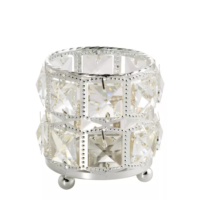 HANA 2 SREBRNY ŚWIECZNIK Z KRYSZTAŁKAMI 10x9 cm EUROFIRANY