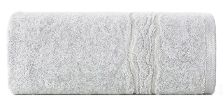 Ręcznik do rąk 30x50 cm bawełniany kolor srebrny zdobiony bordiurą z błyszczącym wzorem 500 g/m2 KARIN Eurofirany