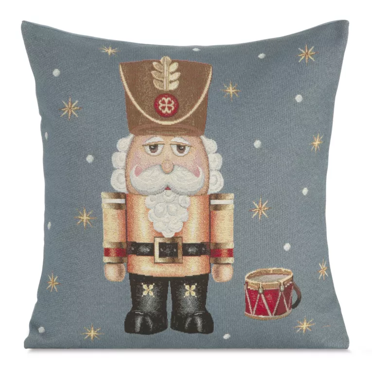 Poszewka na poduszkę 45x45 cm bawełniana, gobelinowa zdobiona wzorem dziadka do orzechów popielato, beżowa GOB Eurofirany