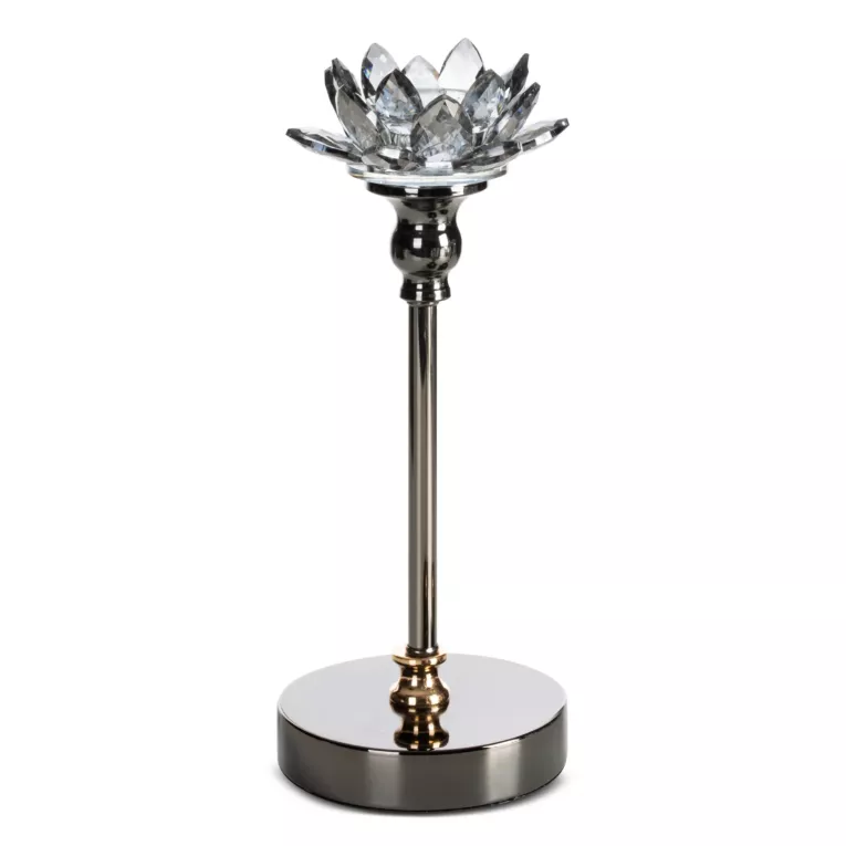 Świecznik dekoracyjny czarno, grafitowy o kształcie kwiatu lotosu średnica 12x29 cm DALIA Eurofirany