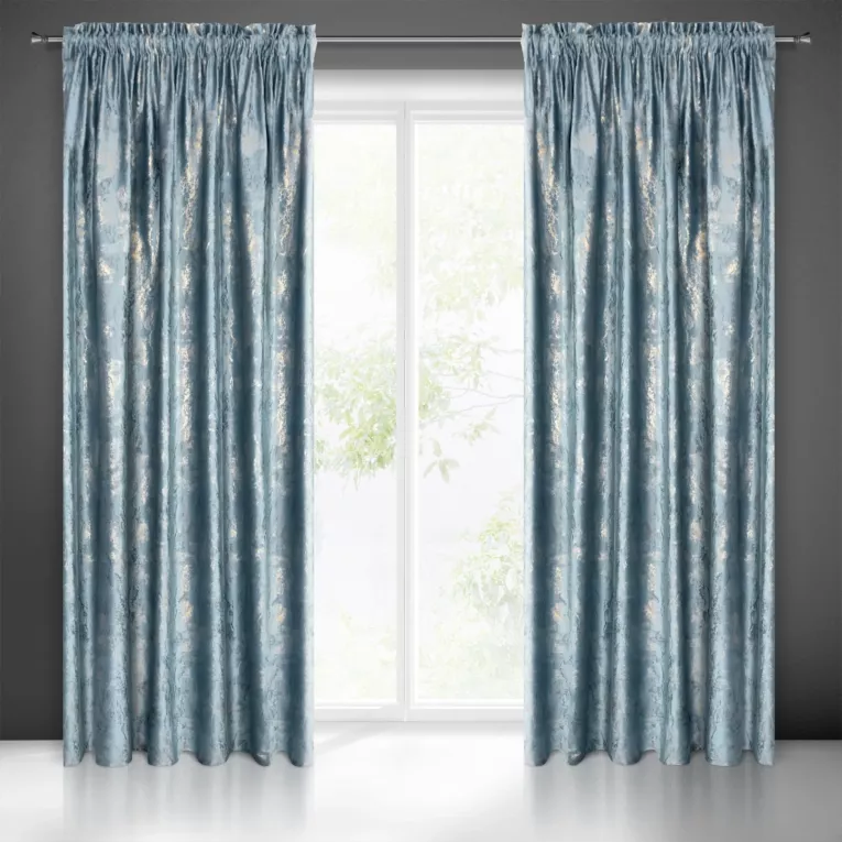 Zasłona niebiesko, złota z efektem błyszczącej przecierki z welwetu 140x270 cm na taśmie KORNELIA Eurofirany