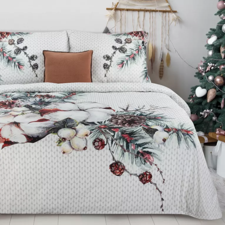 Pościel świąteczna 220x200 cm bawełniana kolor biały, jasnoszary SNOW Eurofirany