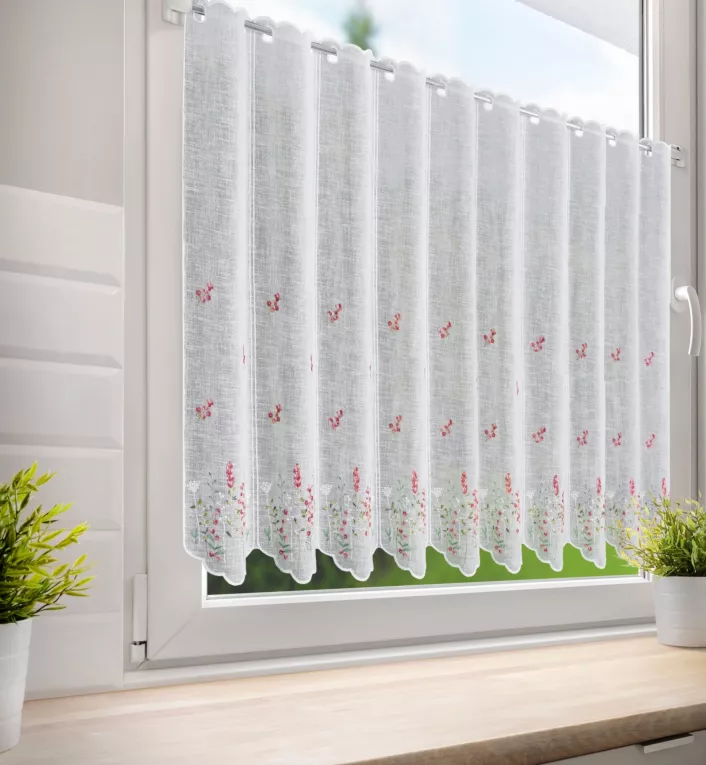 Tkanina firanowa zazdrostka zdobiona haftem polnych kwiatów Eurofirany