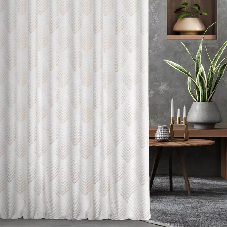 Zasłona szyta na taśmie fala naturalno złota z miękkiej tkaniny welwetowej ze złotym nadrukiem